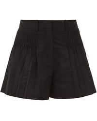 Valentino Pleated Cotton-blend Micro-faile Shorts - Black