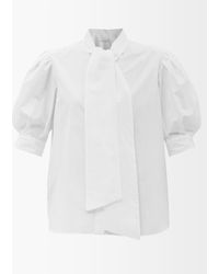 Another Tomorrow Pussy-bow Organic Cotton-poplin Blouse - White