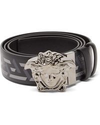 Versace Medusa-buckle Logo-print Leather Belt - Grey