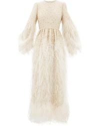 Valentino Robe de soirée en laine mélangée à bords en plumes - Multicolore