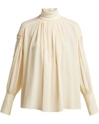 Chloé Blouse en crêpe de Chine de soie à col roulé - Neutre