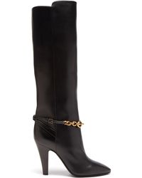 Saint Laurent Le Maillon Chain-strap Leather Knee-high Boots - Black