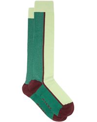 Ganni Bi-colour Ribbed Cotton-blend Socks - Green