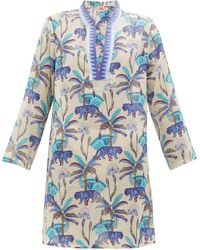 Le Sirenuse Caftan en coton à imprimé tigres Charlotte - Blanc