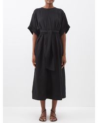 Three Graces London Elena Linen Midi Dress - Black