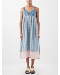 STORY mfg. Daisy Batik-dyed Organic-cotton Midi Dress - Blue