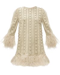 Valentino Crystal & Feather-embroidered Silk-crepe Dress - Multicolour