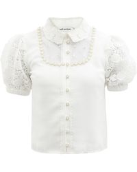 Self-Portrait Faux-pearl Embellished Crepe Top - White