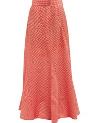 Ganni Panelled Gingham Seersucker Maxi Skirt - Red