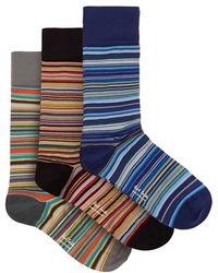 Paul Smith Pack Of Three Signature Stripe Cotton-blend Socks - Blue