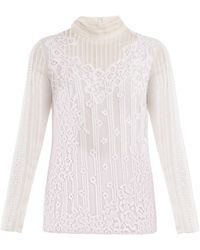Valentino High-neck Chantilly-lace Blouse - White
