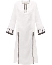 Zeus+Dione Tangara Embroidered Linen Midi Dress - White