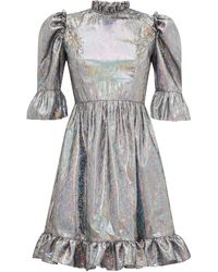 BATSHEVA Puffed-sleeve Lamé Mini Dress - Metallic