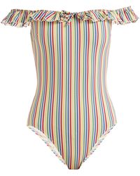 Solid & Striped The Amelia Off-the-shoulder Striped Swimsuit - Multicolour