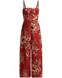 Zimmermann Juno Floral Print Linen Jumpsuit - Red