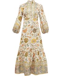Zimmermann Edie Balloon-sleeve Floral-print Linen Dress - Multicolour