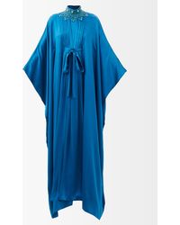 Andrew Gn Crystal-embellished Silk-satin Cape Dress - Blue