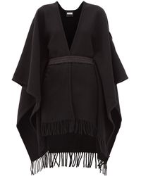 Moncler Logo-patch Belted Wool Poncho - Black