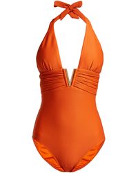 Heidi Klein Maillot de bain côtelé à barre en V Casablanca - Orange