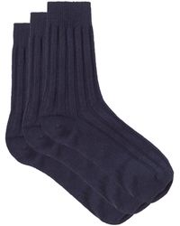 Johnstons of Elgin Pack Of Three Ribbed Cashmere Socks - Blue