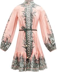 Zimmermann Moonshine Floral-print Cotton-voile Mini Dress - Pink