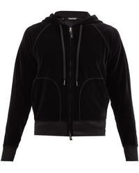 Tom Ford Zipped Cotton-blend Velour Hooded Sweatshirt - Black