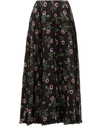 Valentino X Undercover Lip Floral-print Silk Midi Skirt - Black