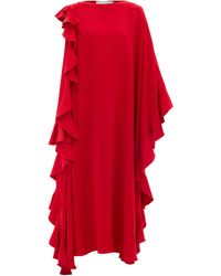 Valentino Waterfall-flounce Cape-sleeve Silk-crepe Gown - Red