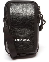 Balenciaga Explorer Logo Crackled-leather Cross-body Bag - Black