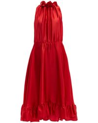 MSGM Ruffle-trimmed Charmeuse Dress - Red
