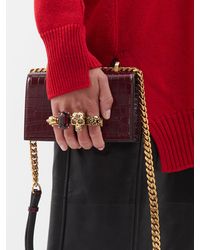 Alexander McQueen Four Ring Crocodile-effect Leather Cross-body Bag - Red