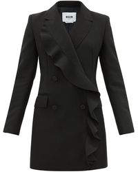 MSGM Double-breasted Ruffled Tuxedo Dress - Black