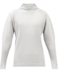 Homme Plissé Issey Miyake Roll-neck Pleated-jersey Long-sleeved Top - Gray