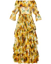 Dolce & Gabbana Sunflower-print Ruffle-tiered Silk-chiffon Gown - Yellow