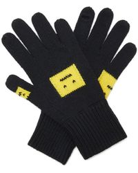 Acne Studios Evil Face-intarsia Wool Gloves - Black