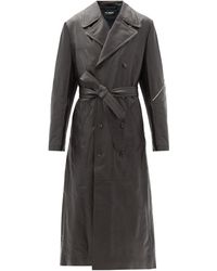 Raf Simons Double-breasted Leather Trench Coat - Brown