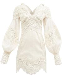 Zimmermann Postcard Macramé-lace Linen-blend Mini Dress - Natural