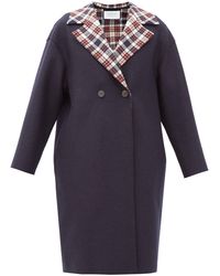 Harris Wharf London Manteau en laine pressée à doublure tartan - Bleu