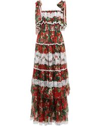 Dolce & Gabbana Tiered Geranium-print Silk-blend Chiffon Gown - Multicolour