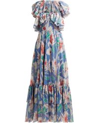 Valentino Hibiscus-print Cotton Gown - Blue