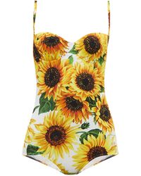 Dolce & Gabbana Sunflower-print Bustier Swimsuit - Yellow