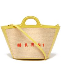 Marni Tropicalia Small Raffia And Leather Basket Bag - Yellow