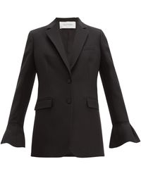 Valentino Crepe Couture Fluted-sleeve Wool-blend Jacket - Black