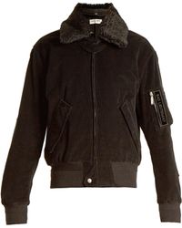 Saint Laurent Shearling Collar Cotton Corduroy Jacket - Black