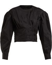 Isabel Marant Puff-sleeve Cotton-poplin Top - Black