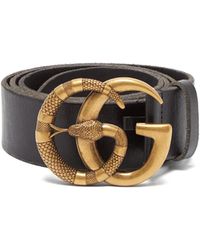 Gucci GG Snake-buckle Leather Belt - Black