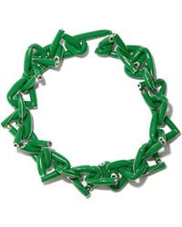 Bottega Veneta Triangle-chain Enamel & Sterling-silver Necklace - Green