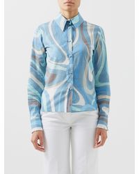 Femme Vêtements Tops Chemises Haut en soie à imprimé Marmo Soie Emilio Pucci en coloris Bleu 