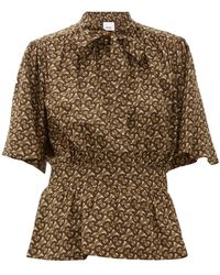Burberry Monogram-print Silk Blouse - Brown