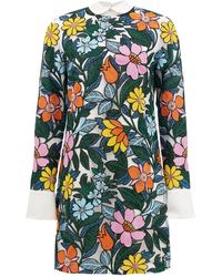 Moncler Robe courte organza à broderies florales et perles - Bleu